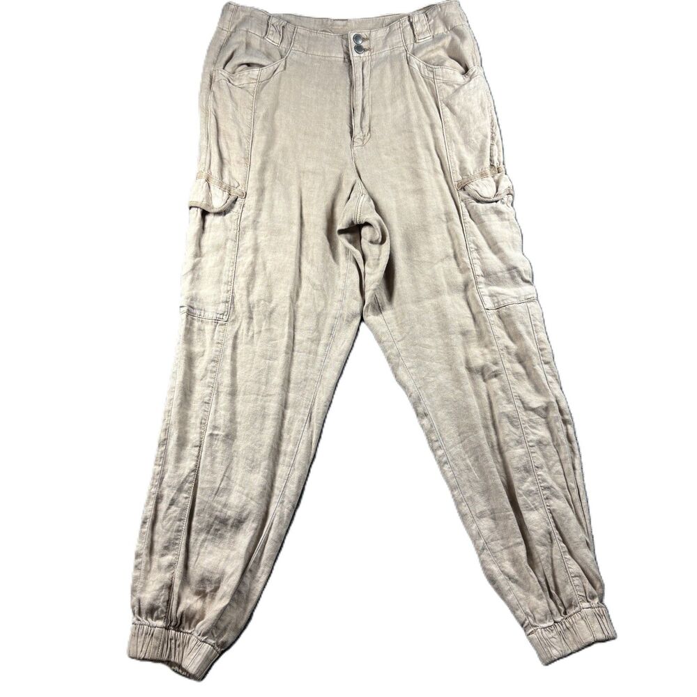 American Eagle Women Linen Cargo Jogger Pants Beachy Coastal Size 12 Long P212